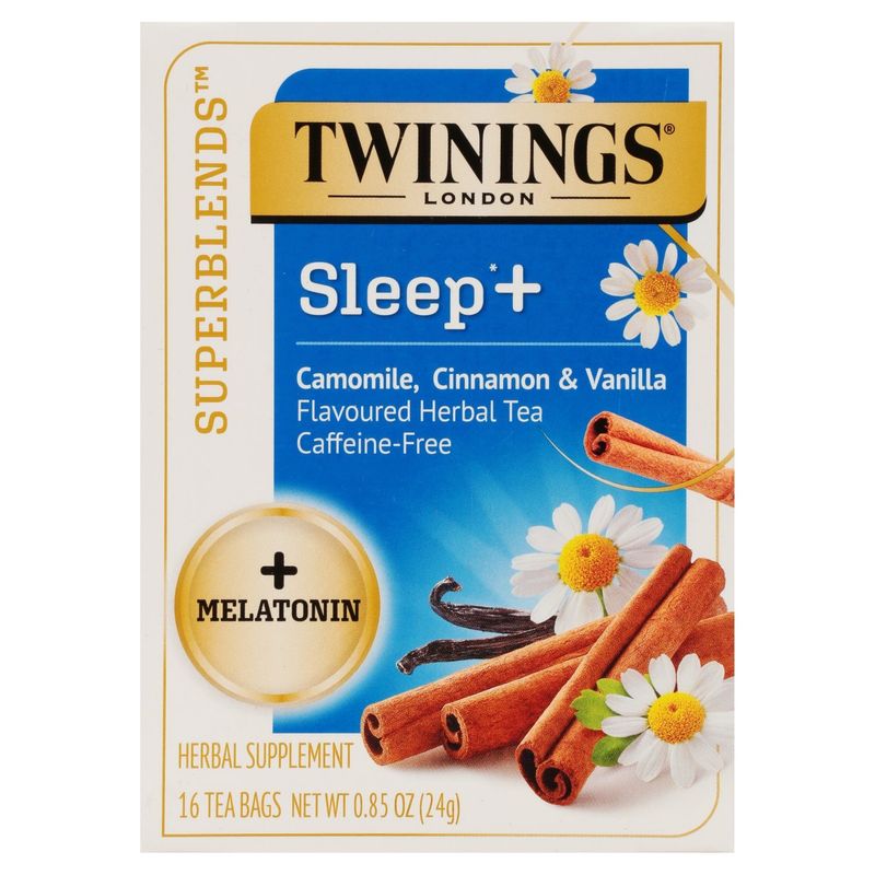 Twinings Superblends Sleep+ Melatonin Camomile, Cinnamon &amp; Vanilla Herbal Supplement, 16 count, 0.85