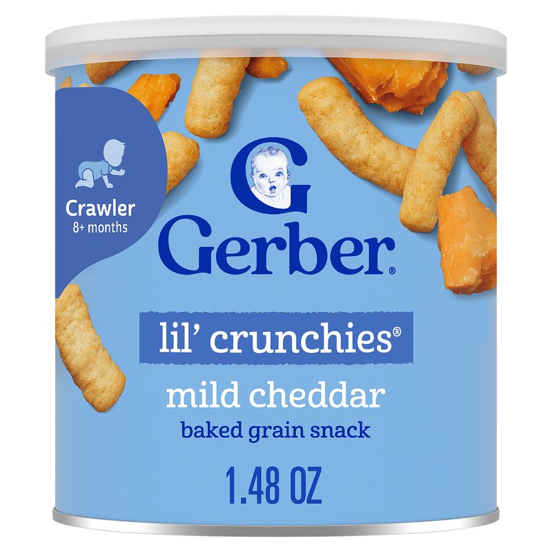 Gerber Lil' Crunchies Mild Cheddar Baked Grain Snack Baby Food, Crawler 8+ months, 1.48 oz