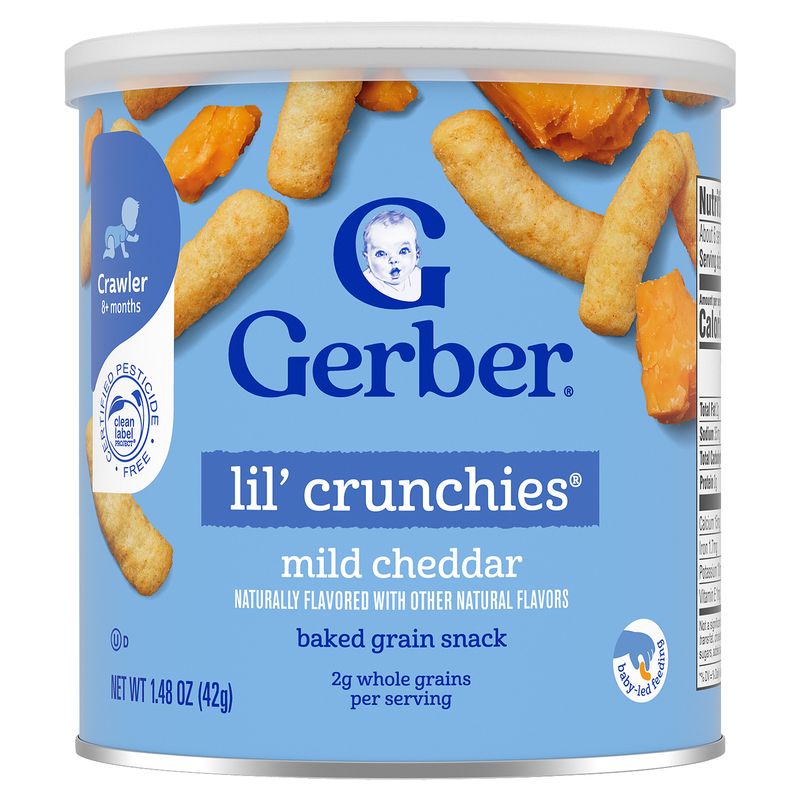 Gerber Lil' Crunchies Mild Cheddar Baked Grain Snack Baby Food, Crawler 8+ months, 1.48 oz