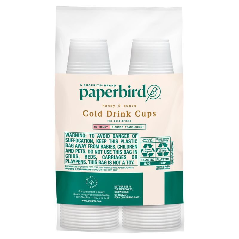Paperbird Handy 9 Ounce Translucent Cold Drink Cups, 80 count