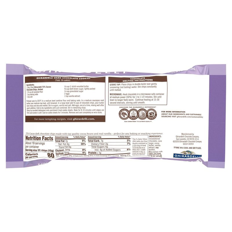 GHIRARDELLI 72% Cacao Dark Chocolate Premium Baking Chips, Chocolate Chips for Baking, 10 OZ Bag