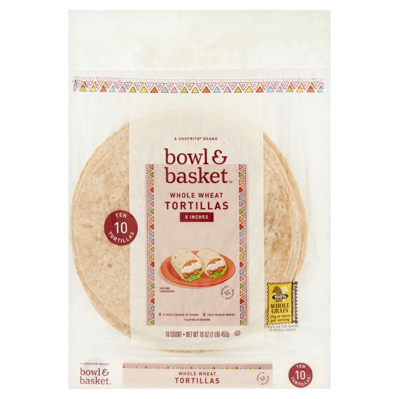 Bowl &amp; Basket Whole Wheat Tortillas, 8 inches, 10 count, 16 oz