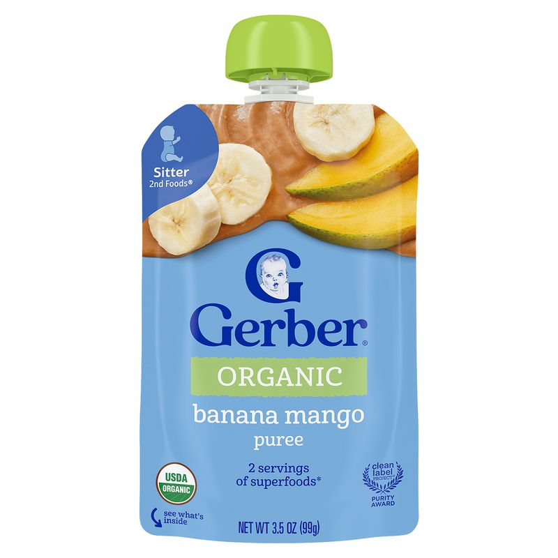 Gerber 2nd Foods Organic Banana Mango Puree Baby Food, Sitter, 3.5 oz