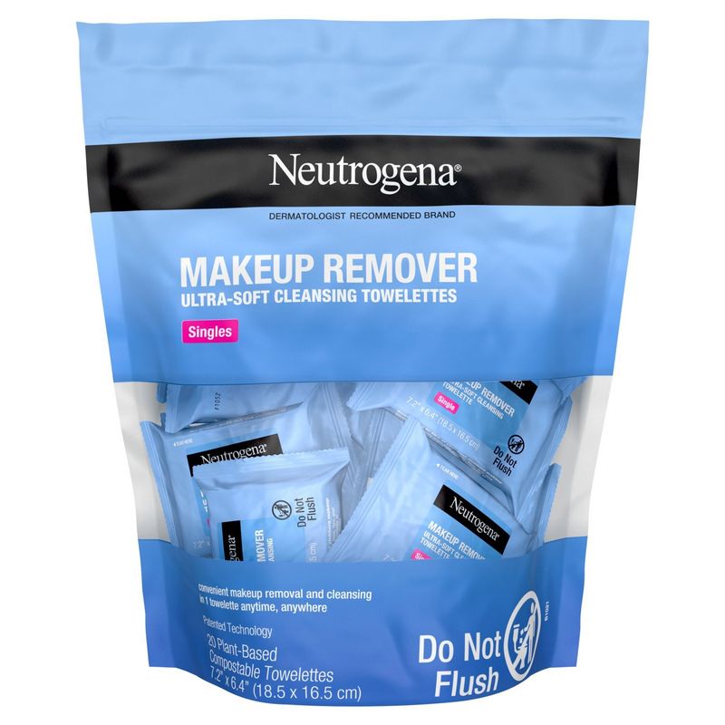 Neutrogena Singles Makeup Remover Ultra-Soft Cleansing Towelettes, 20 count