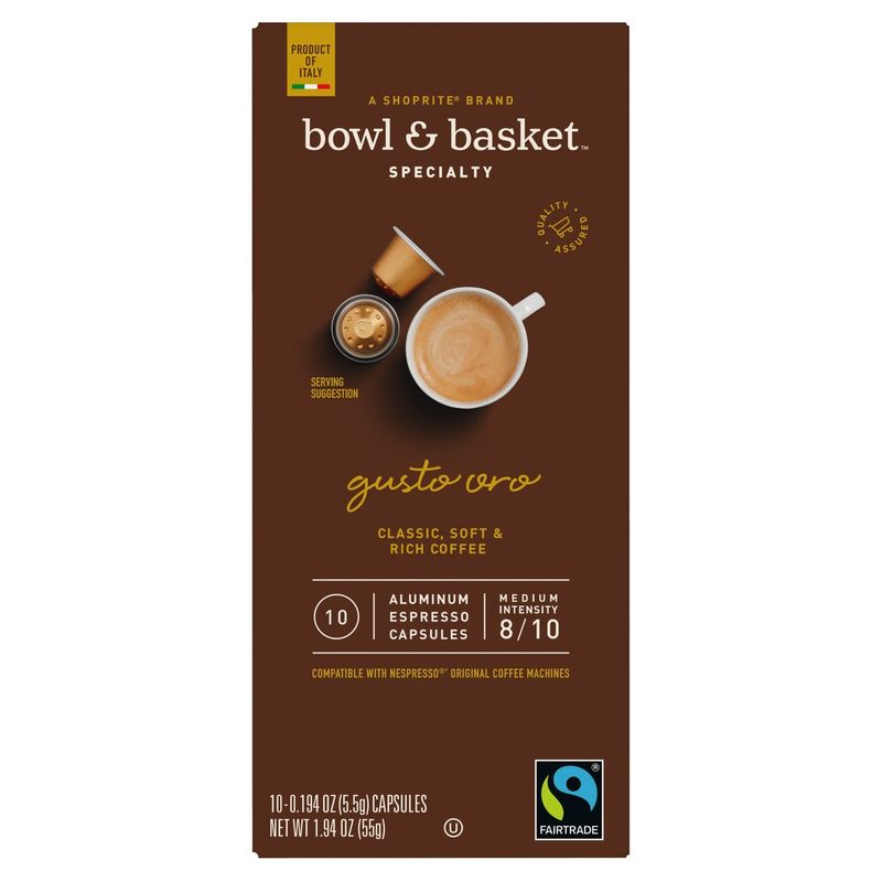 Bowl &amp; Basket Specialty Gusto Oro Aluminum Espresso Capsules, 0.194 oz, 10 count