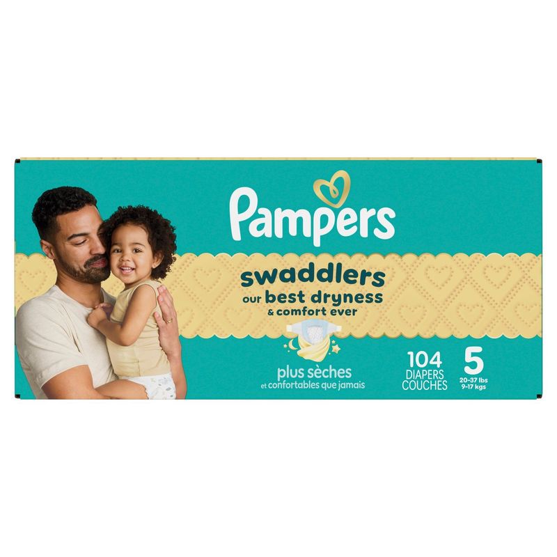 Pampers Swaddlers Diapers, Size 5, 20-37 lbs, 104 count