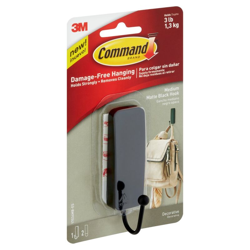 Command™ Medium Matte Black Hook, 1 Hook, 2 Strips