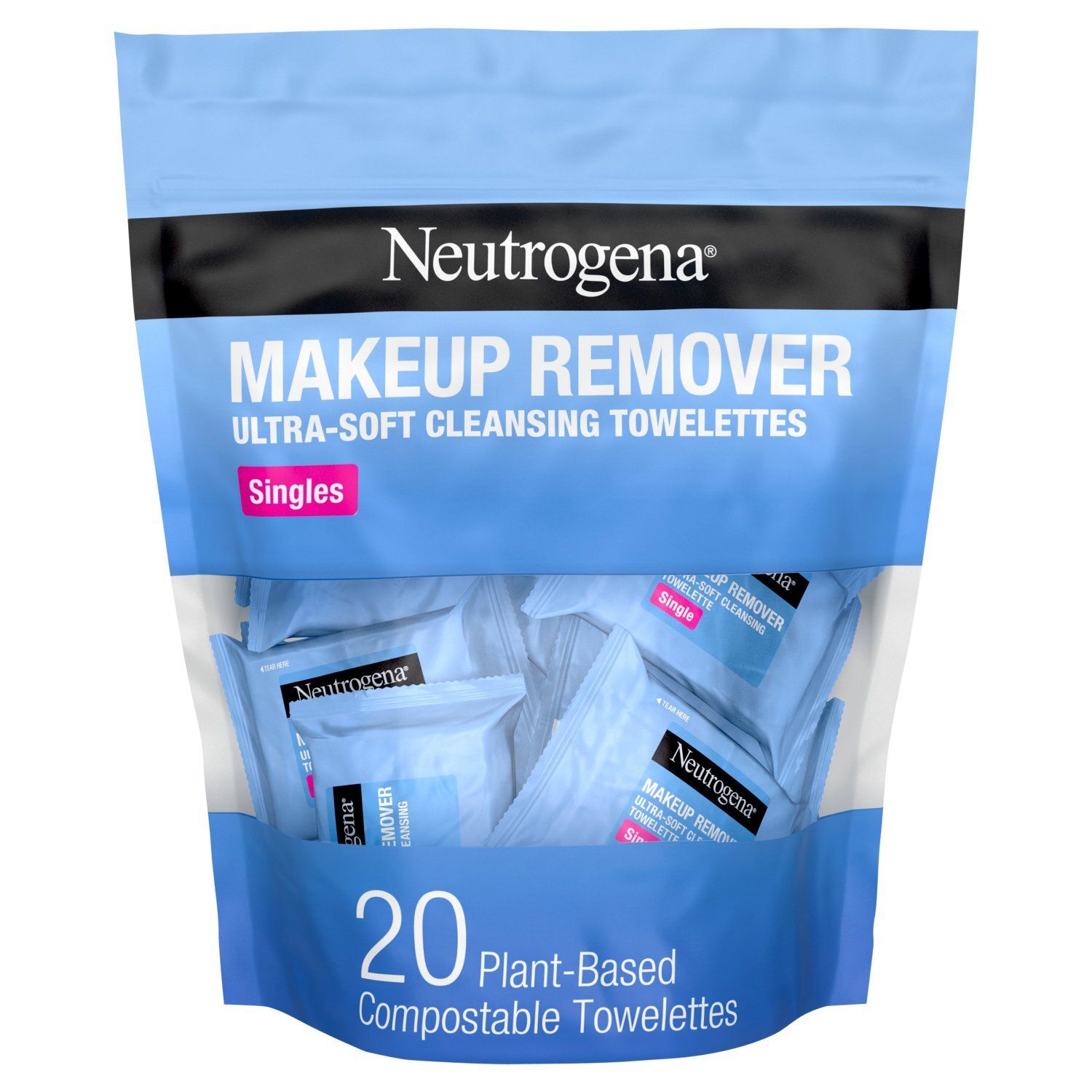 Neutrogena Singles Makeup Remover Ultra-Soft Cleansing Towelettes, 20 count