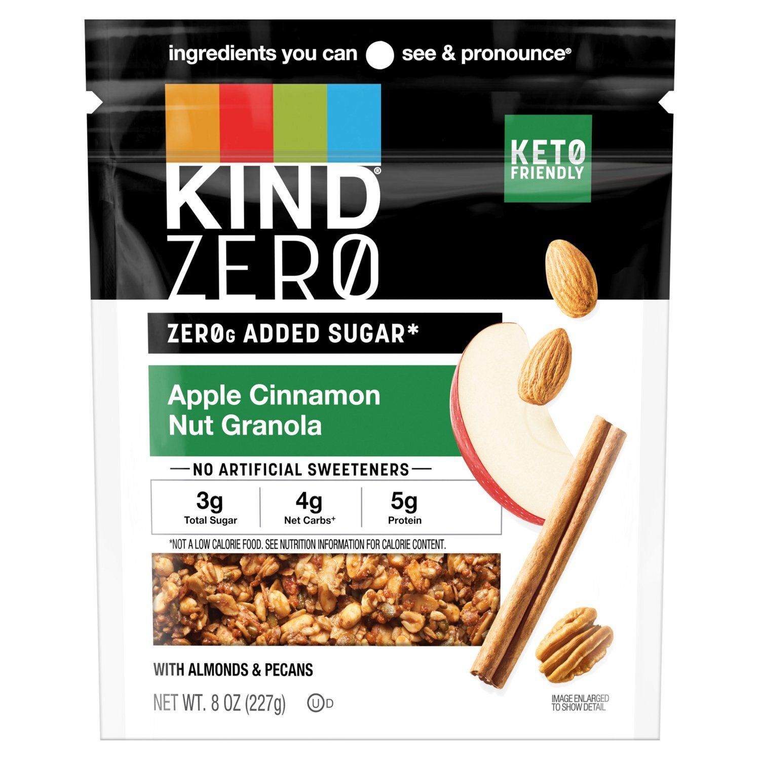 Kind Zero Apple Cinnamon Nut Granola with Almonds &amp; Pecans, 8 oz