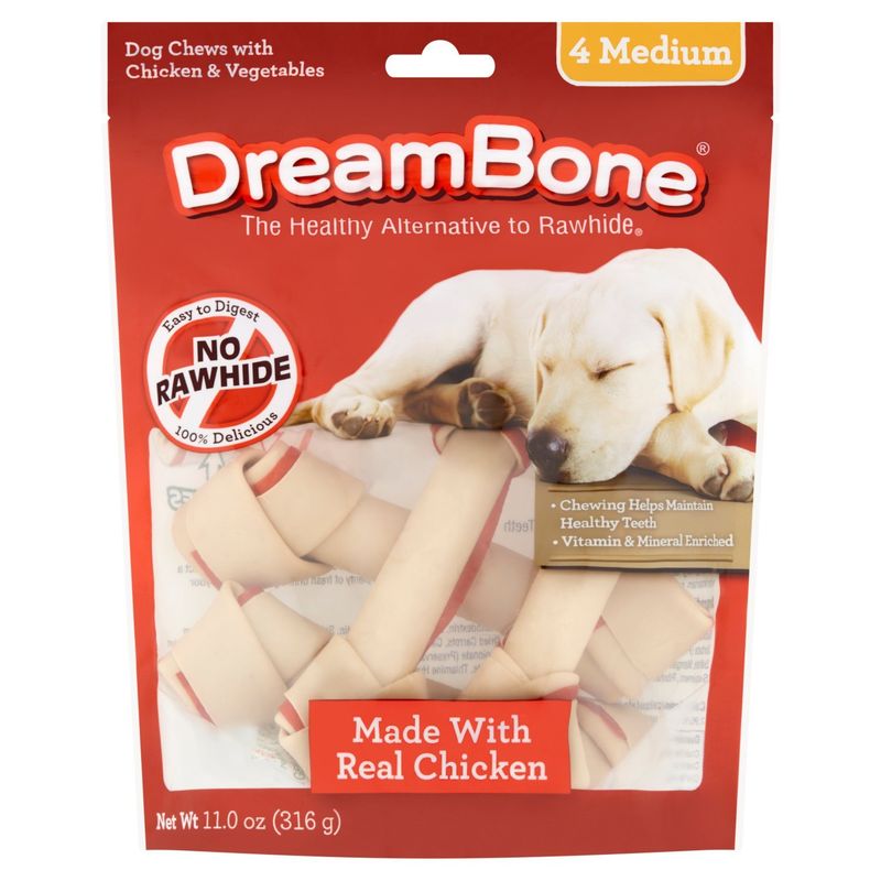 DreamBone Medium Dog Chews with Chicken &amp; Vegetables, 4 count, 11.0 oz