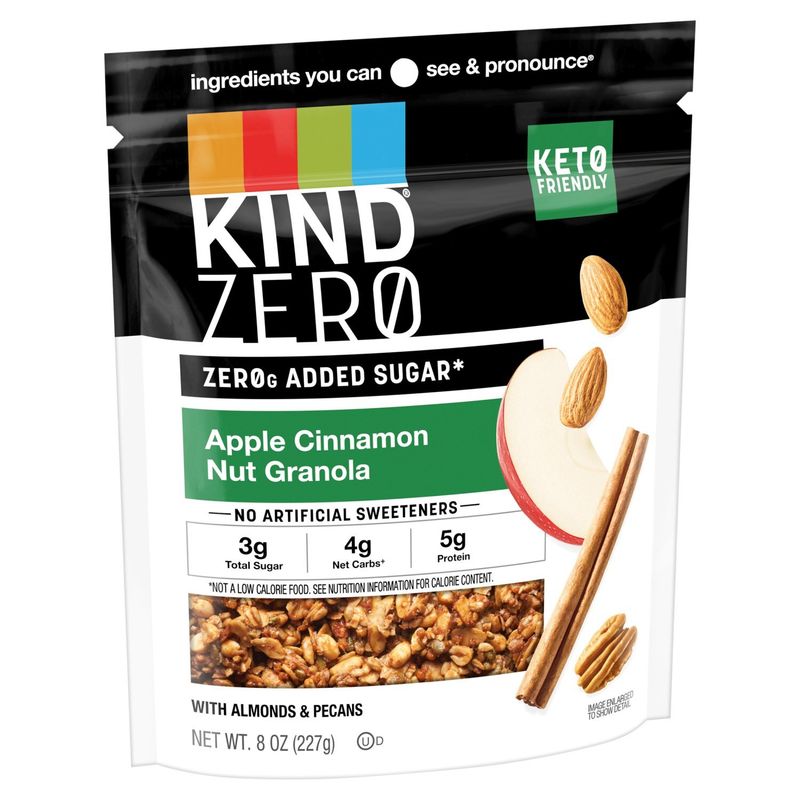 Kind Zero Apple Cinnamon Nut Granola with Almonds &amp; Pecans, 8 oz