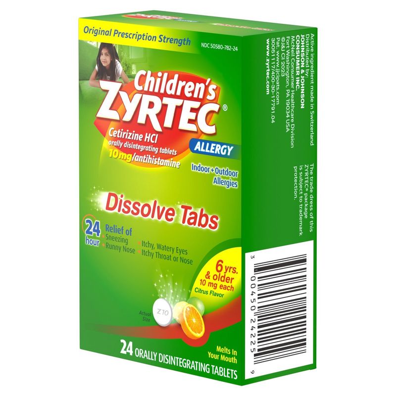Zyrtec Children's Indoor + Outdoor Allergies Citrus Flavor Dissolve Tabs, 6yrs &amp; Older, 24 count