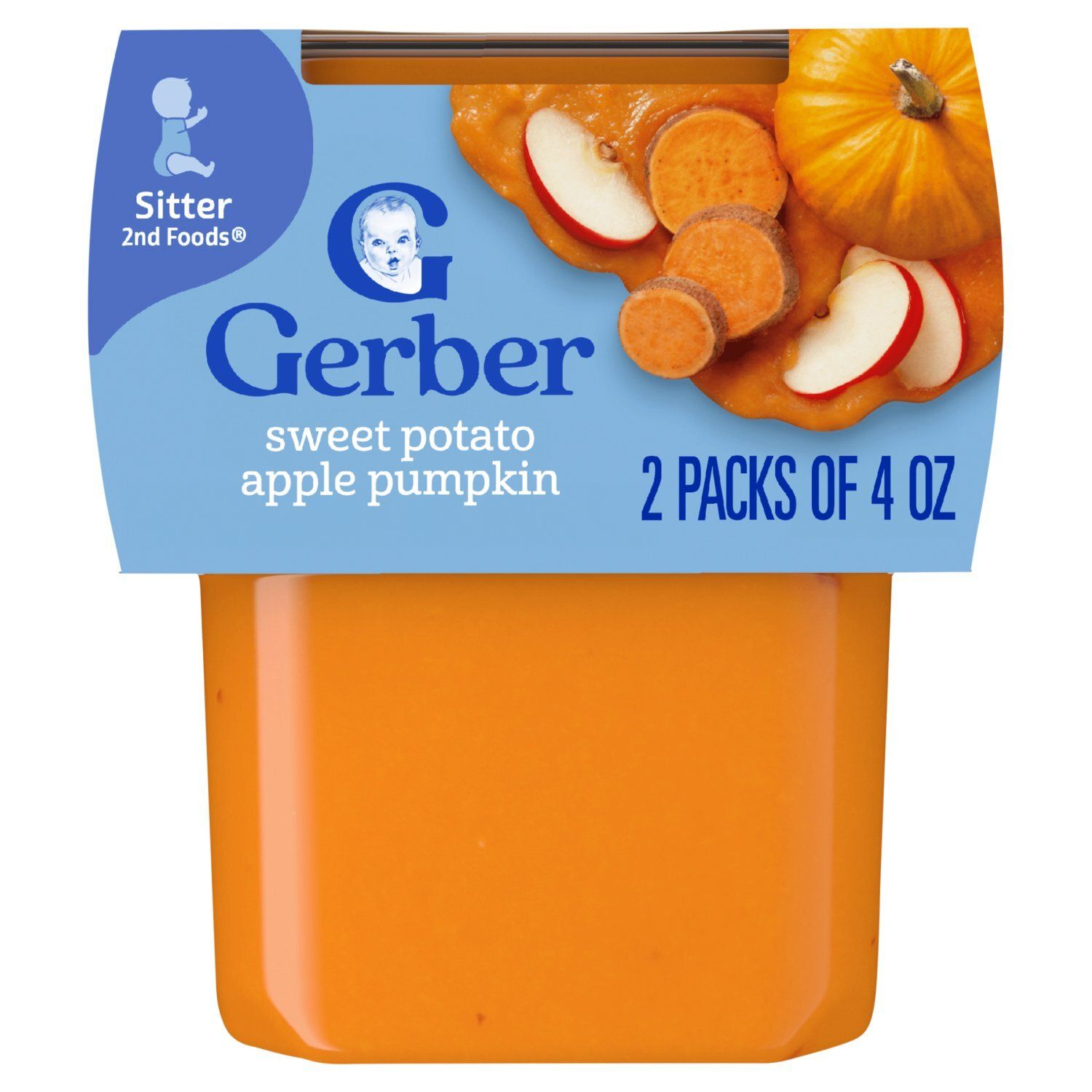 Gerber 2nd Foods Sweet Potato Apple Pumpkin Baby Food, Sitter, 4 oz, 2 count