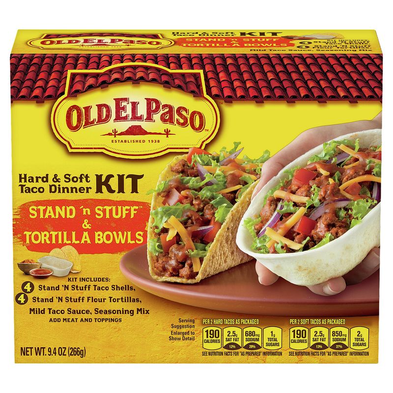 Old El Paso Stand 'N Stuff &amp; Tortilla Bowls Hard &amp; Soft Taco Dinner Kit, 9.4 oz
