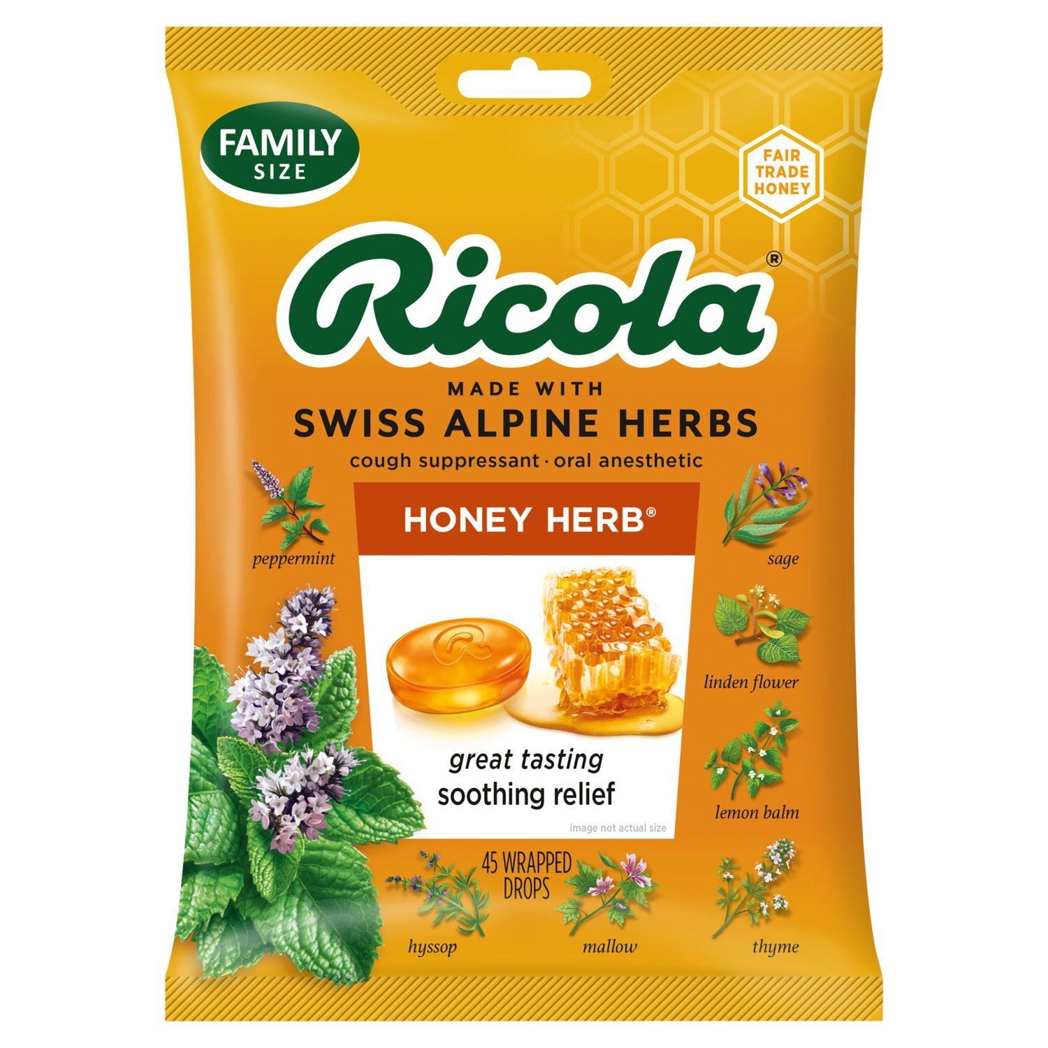 Ricola Honey Herb Cough Drops Family Size, 45 count