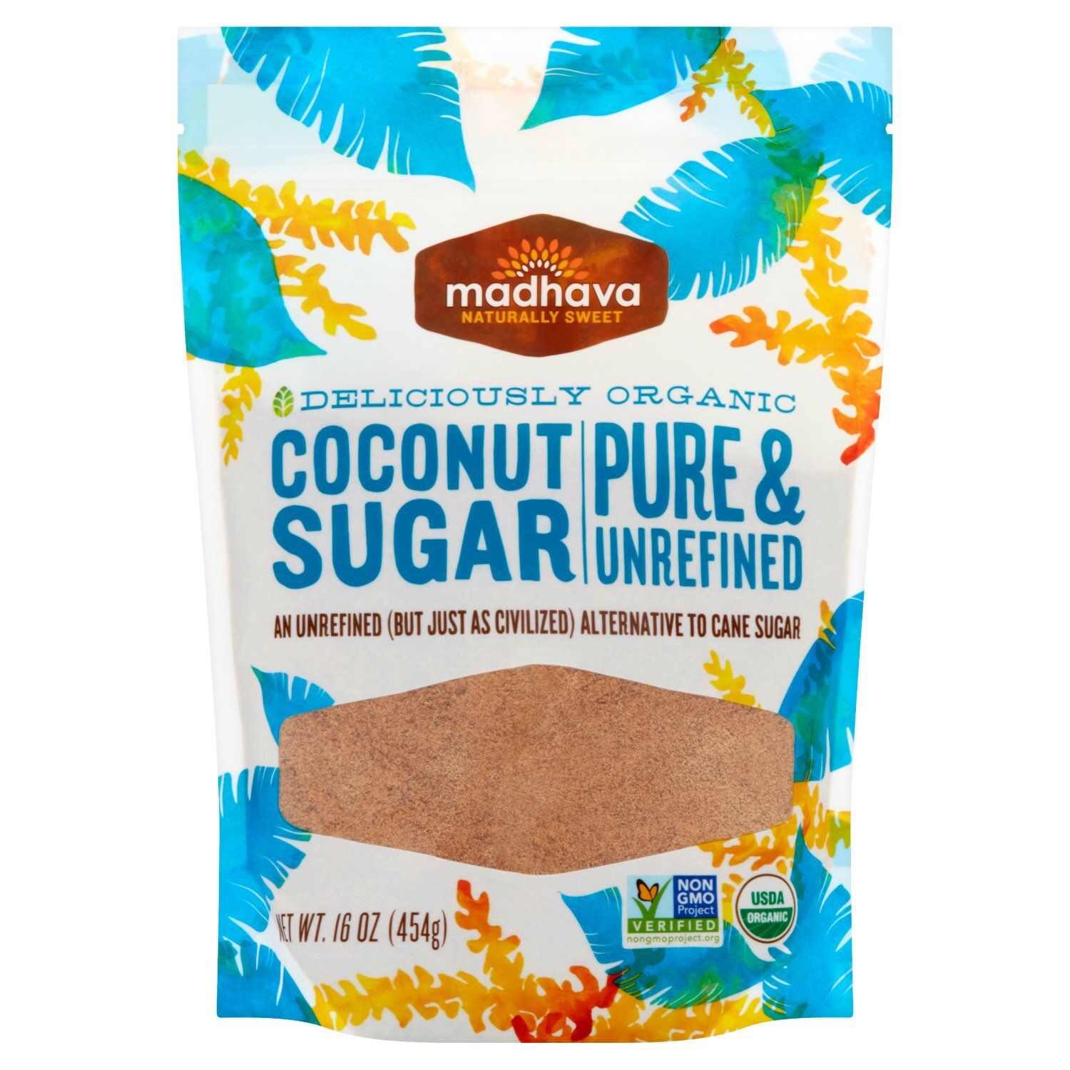 Madhava Pure &amp; Unrefined Coconut Sugar, 16 oz
