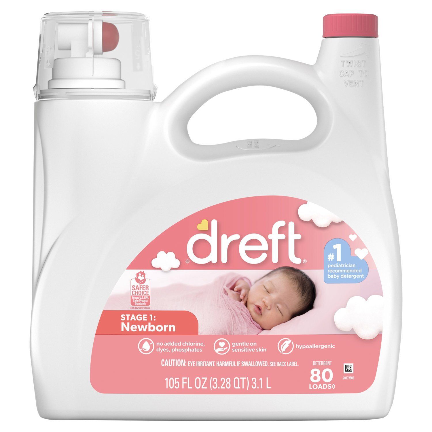 Dreft Newborn Baby Liquid Laundry Detergent, 105 fl oz, 80 Loads