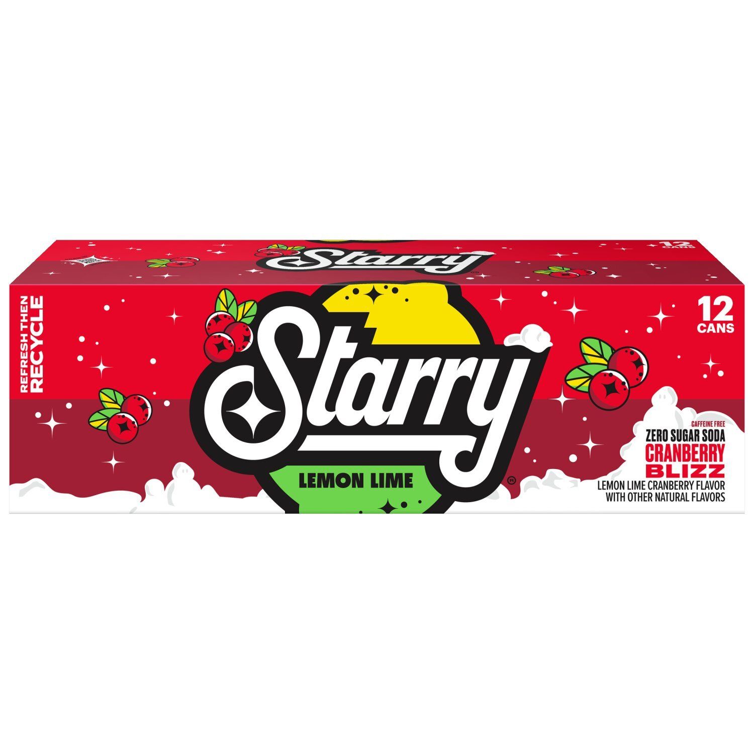 Starry Zero Sugar Soda Lemon Lime Cranberry Blizz 12 Fl Oz X 12 Count