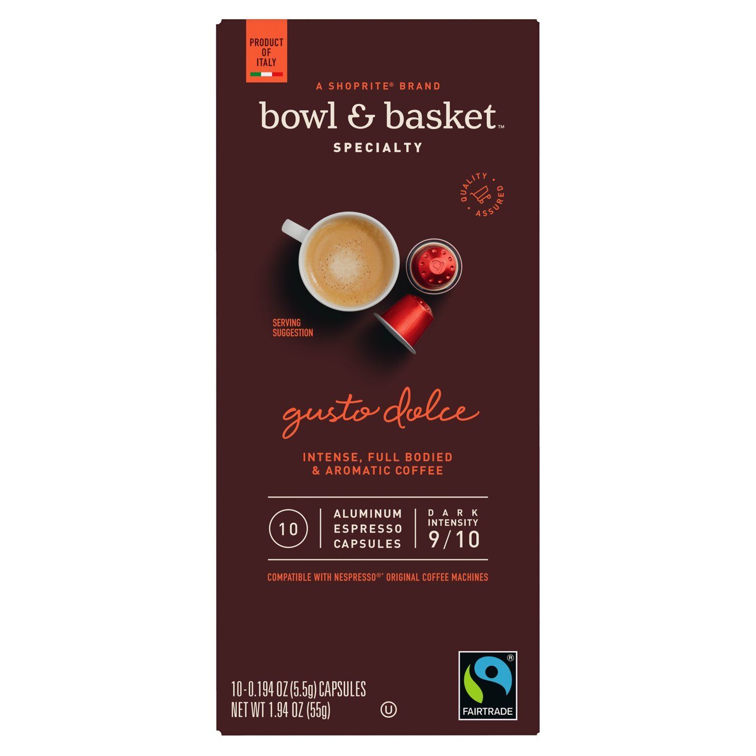 Bowl &amp; Basket Specialty Gusto Dolce Aluminum Espresso Capsules, 0.194 oz, 10 count