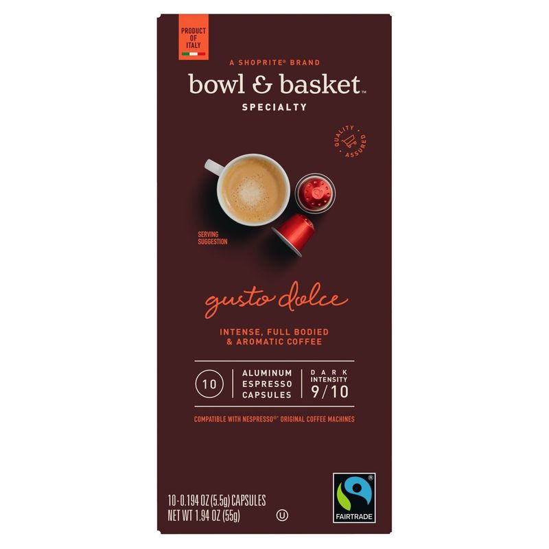 Bowl &amp; Basket Specialty Gusto Dolce Aluminum Espresso Capsules, 0.194 oz, 10 count