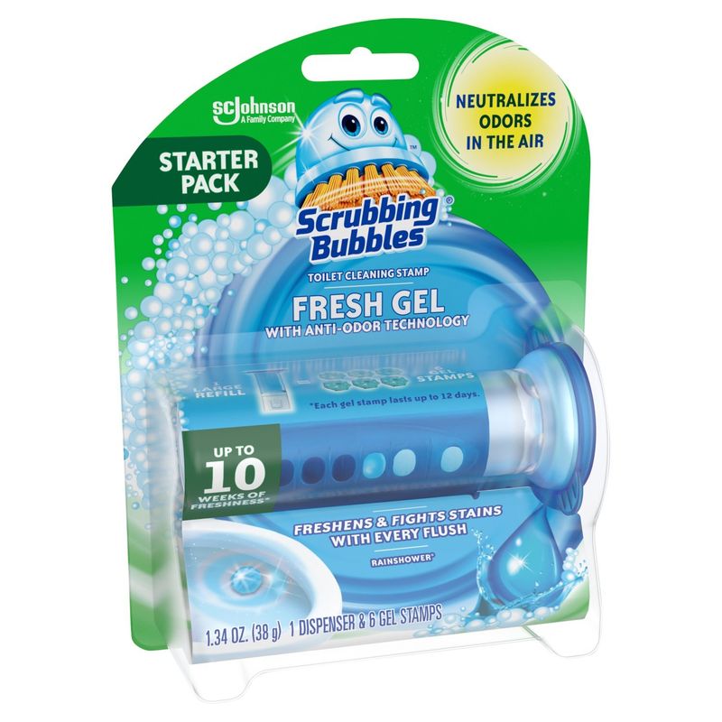 Scrubbing Bubbles Fresh Gel Rainshower Toilet Cleaning Stamp Starter Pack, 1.34 oz