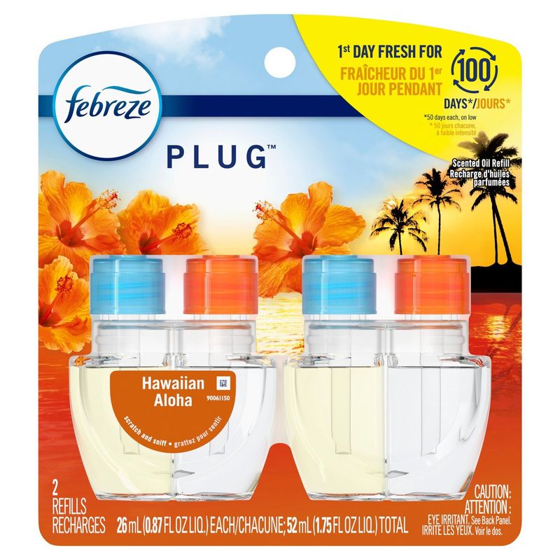 Febreze Plug Hawaiian Aloha Scented Oil Refill, 0.87 fl oz, 2 count