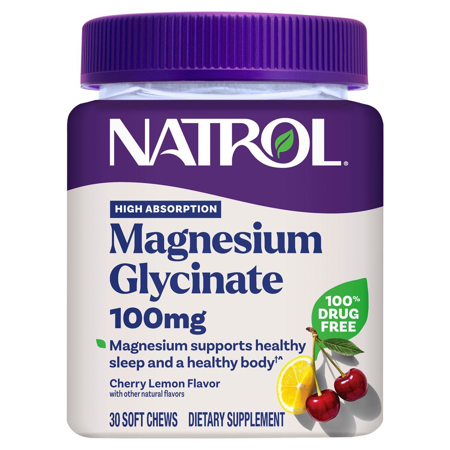 Natrol Magnesium Glycinate Cherry Lemon Flavor Dietary Supplement, 30 count