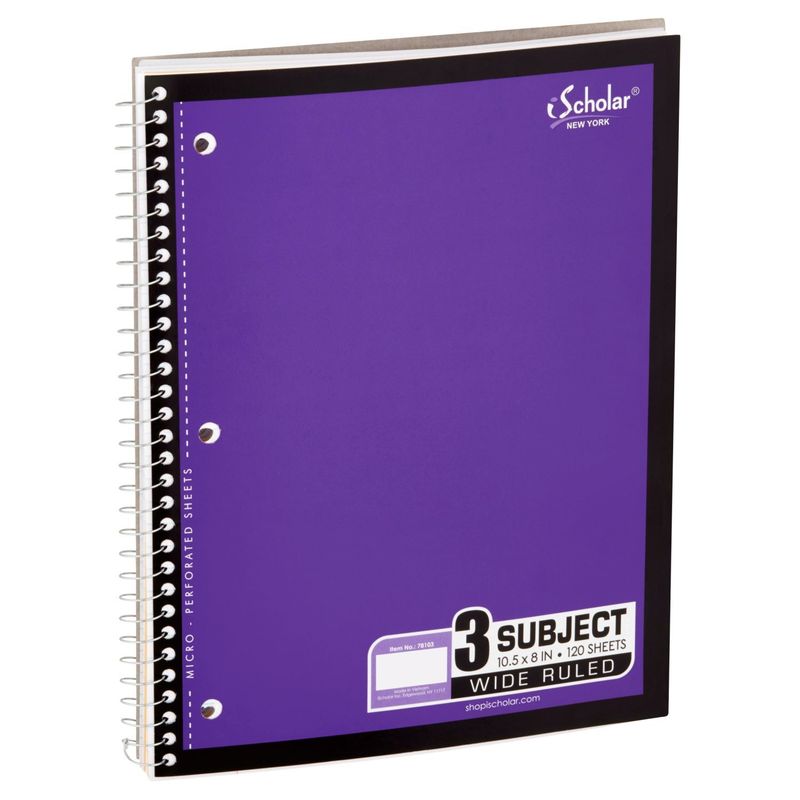 iScholar New York 3 Subject Wide Ruled Notebook, 120 sheets