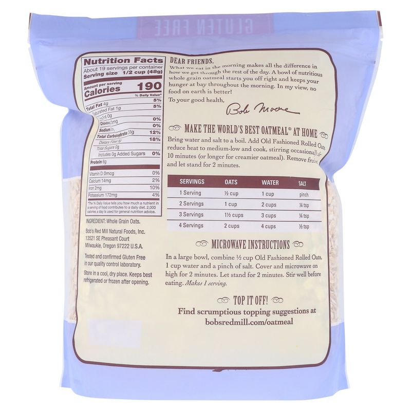 Bob's Red Mill Gluten Free Old Fashioned Rolled Oats, 32 oz