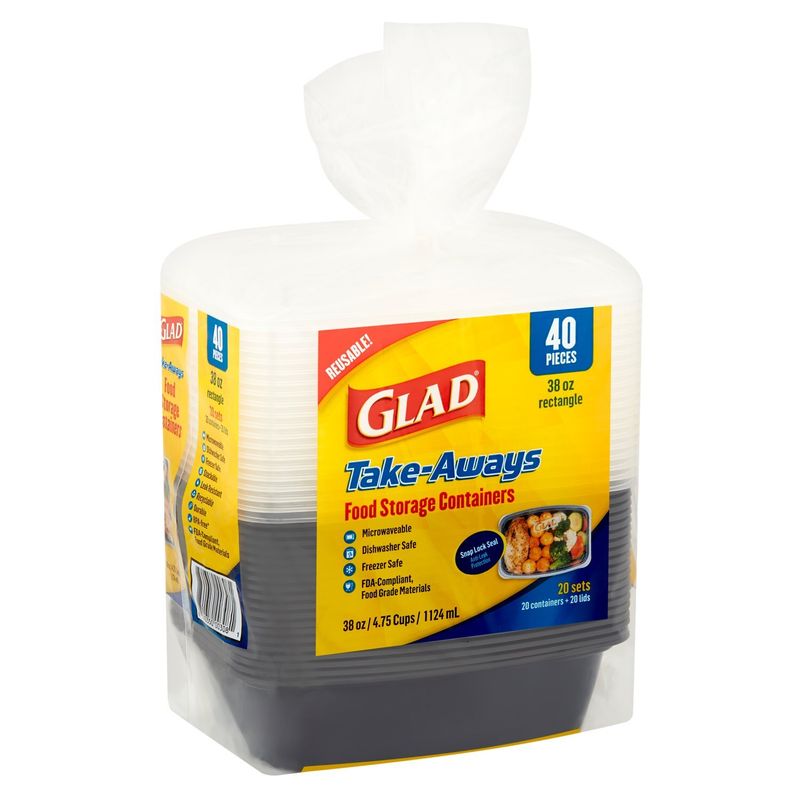 Glad 38 Oz Rectangle Take-Aways Food Storage Containers, 50 count