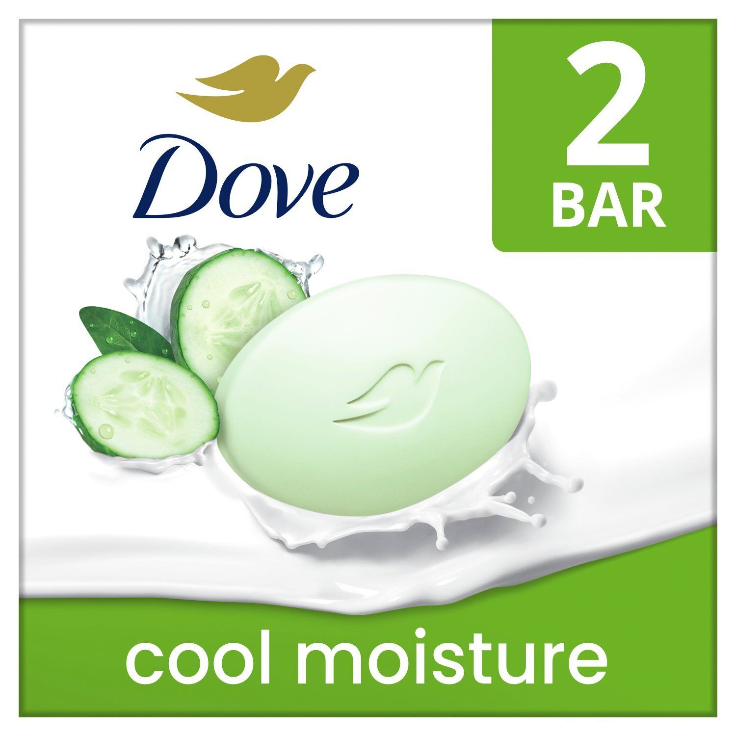 Dove Cool Moisture Beauty Bar with Cucumber &amp; Green Tea Scent, 3.75 oz, 2 count