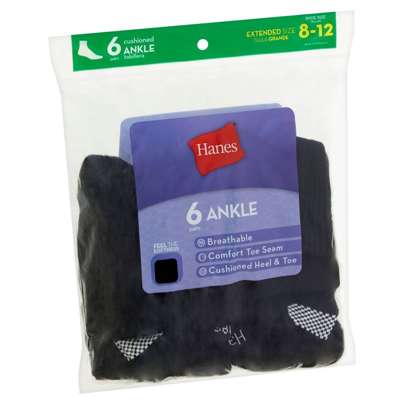 Hanes Cushioned Ankle Socks, Shoe Size 8-12, 6 pairs