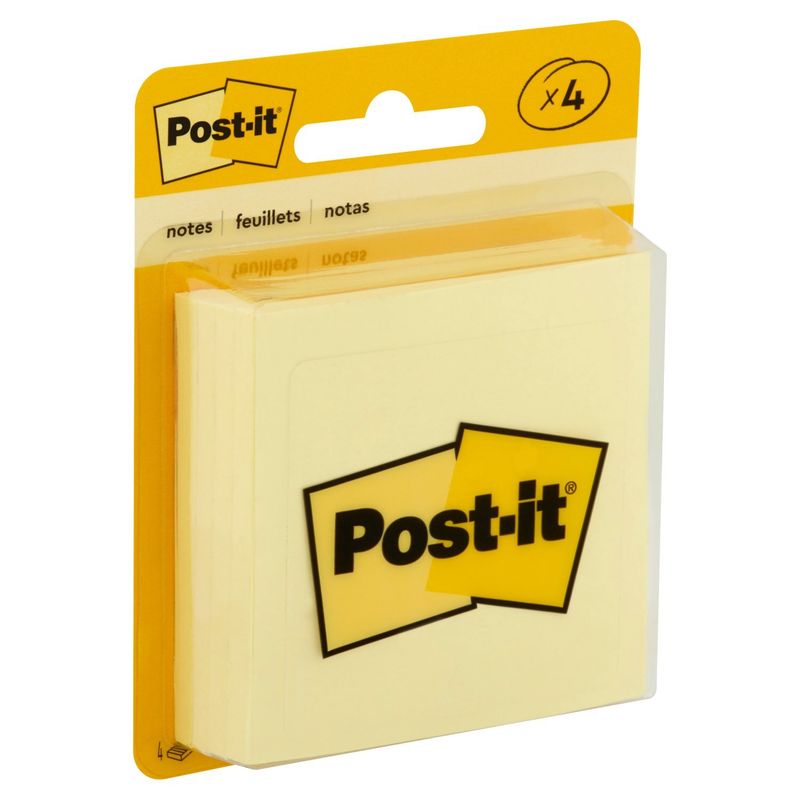 Post-it® Notes, 3 in x 3 in, Canary Yellow, 4 Pads per pack, 50 sheets per pad