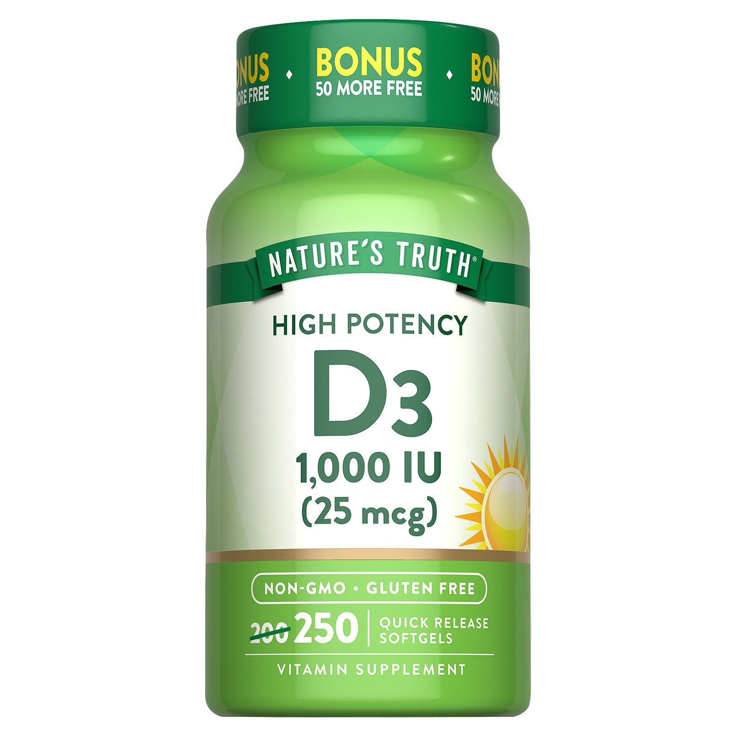 Nature's Truth High Potency D3 Vitamin Supplement, 1,000 IU (25 mcg), 250 count