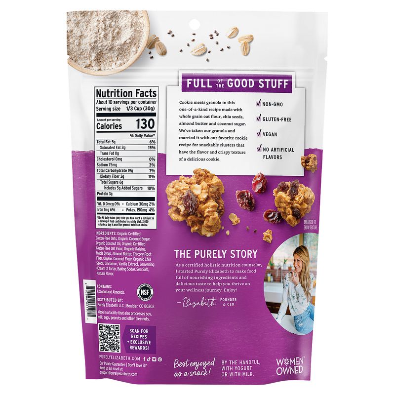 Purely Elizabeth Recipe No. 34 Oatmeal Raisin Cookie Granola, 11 oz