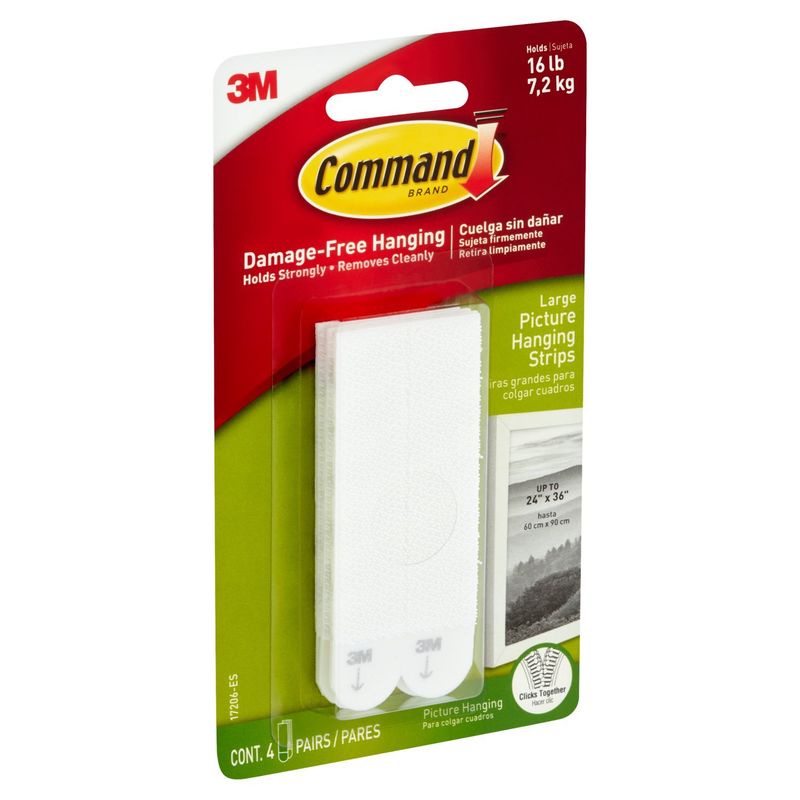 Command™ Large Picture Hanging Strips, White, 4 Sets of Strips/Pack