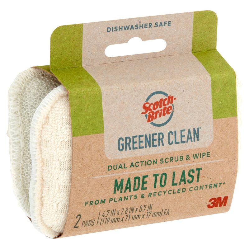 Scotch-Brite Greener Clean Dual Action Scrub &amp; Wipe Pads, 2 count