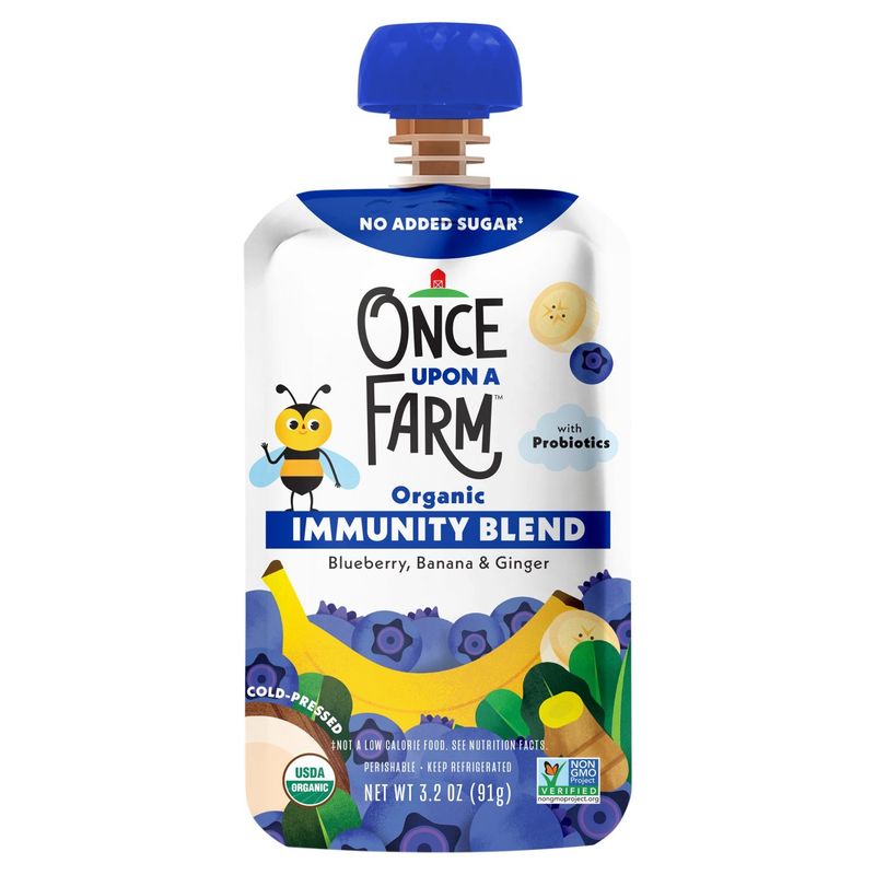 Once Upon a Farm Organic Blueberry, Banana &amp; Ginger Immunity Blend Baby Food, 3.2 oz