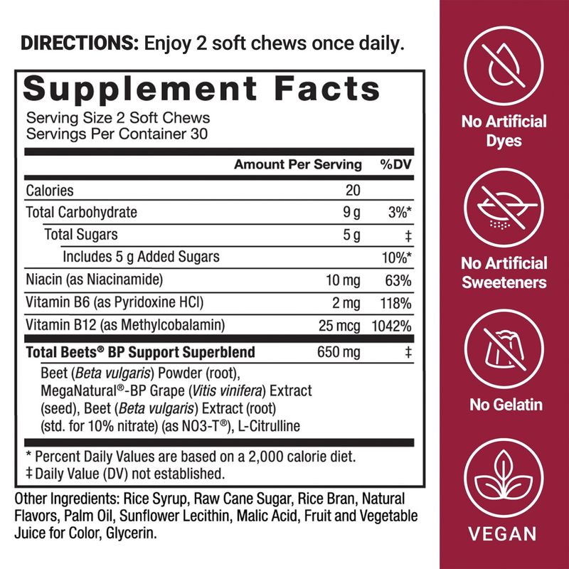 Force Factor Total Beets Blood Pressure Açaí Berry Flavor Dietary Supplement, 60 count
