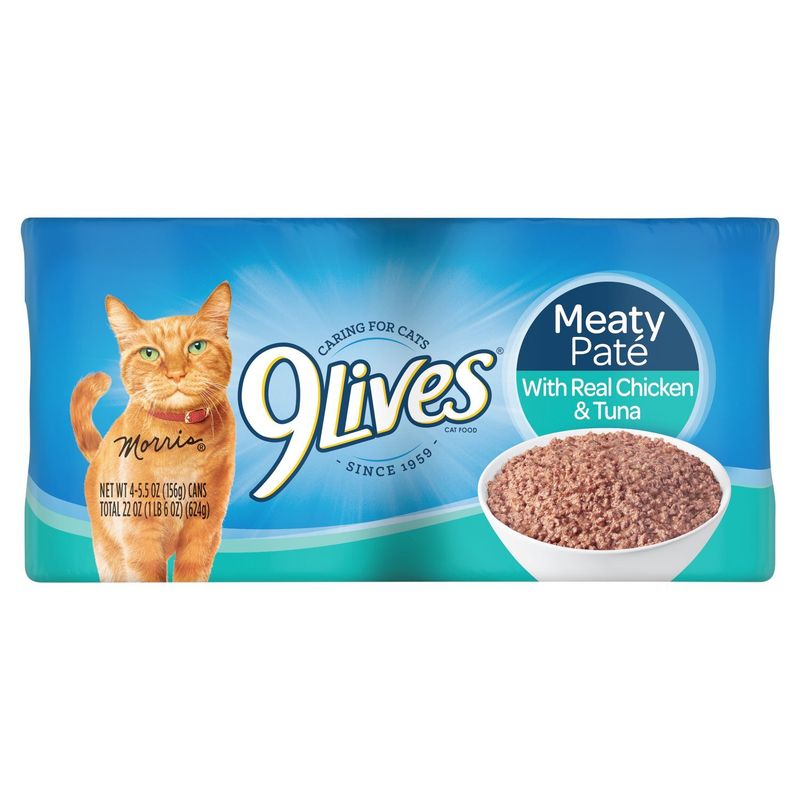 9Lives Meaty Paté with Real Chicken &amp; Tuna Cat Food, 5.5 oz, 4 count