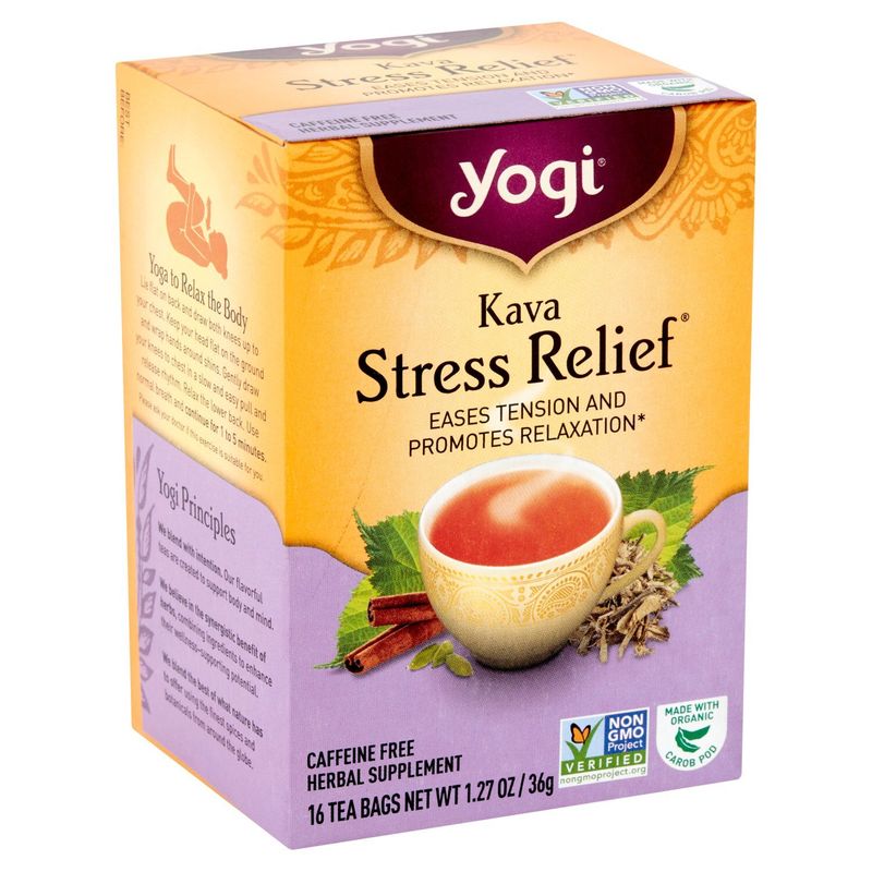 Yogi Kava Stress Relief Tea Bags Herbal Supplement Tea Bags, 16 count, 1.27 oz