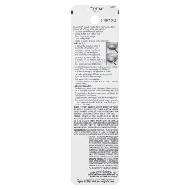 L'Oréal Paris Infallible Never Fail Original Classic Carbon Black 591 Mechanical Eyeliner, 0.008 oz