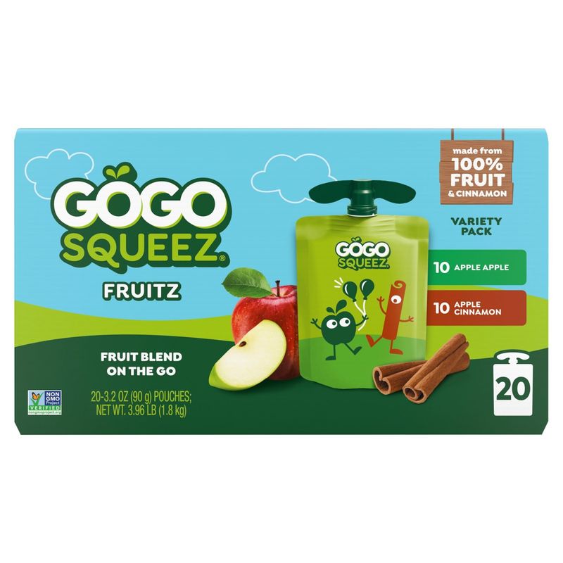 GoGo Squeez Fruitz AppleApple and AppleCinnamon Fruit Blend on the Go Variety Pack, 3.2 oz, 20 count
