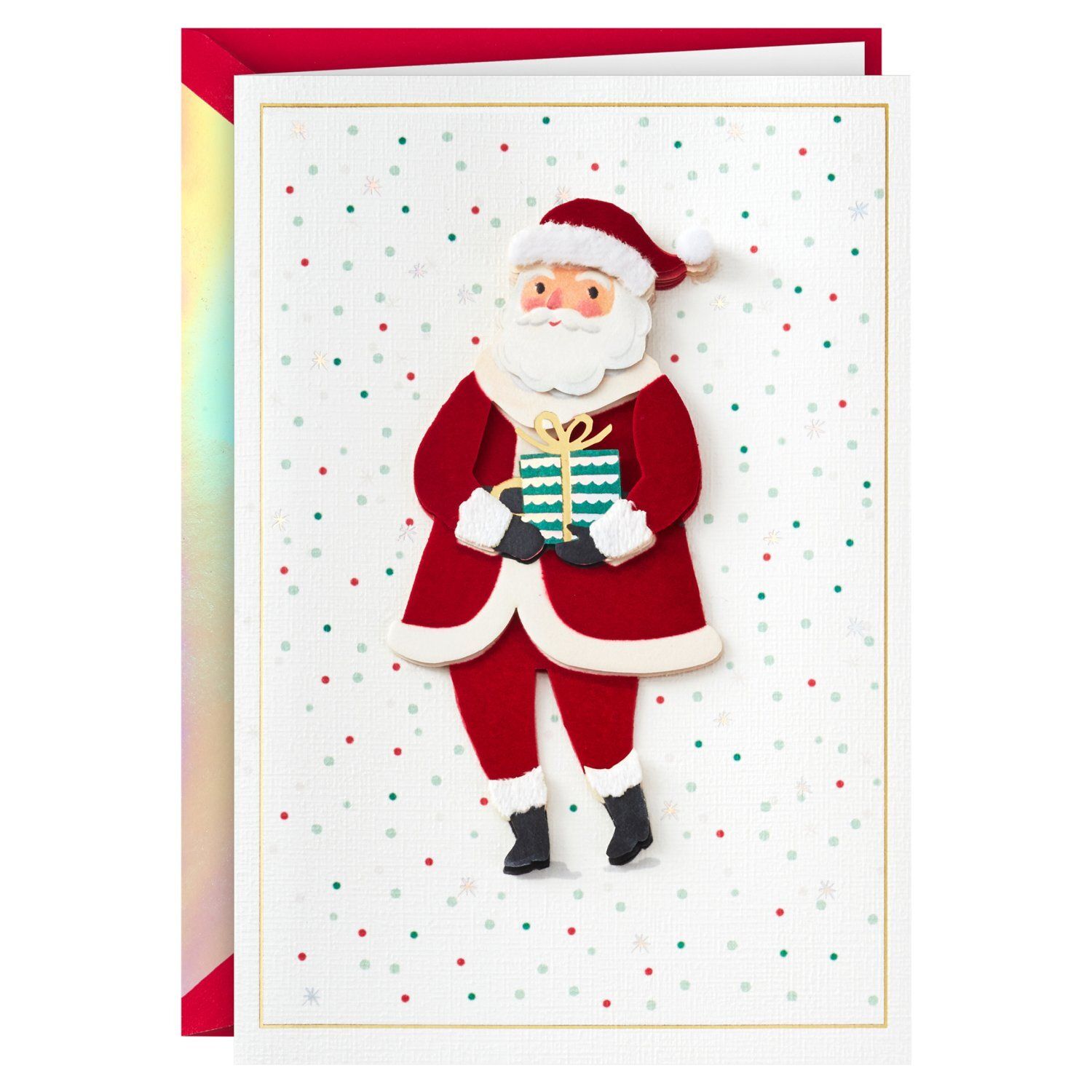Hallmark Signature Christmas Card (Fun Surprises Santa Claus with Gift)