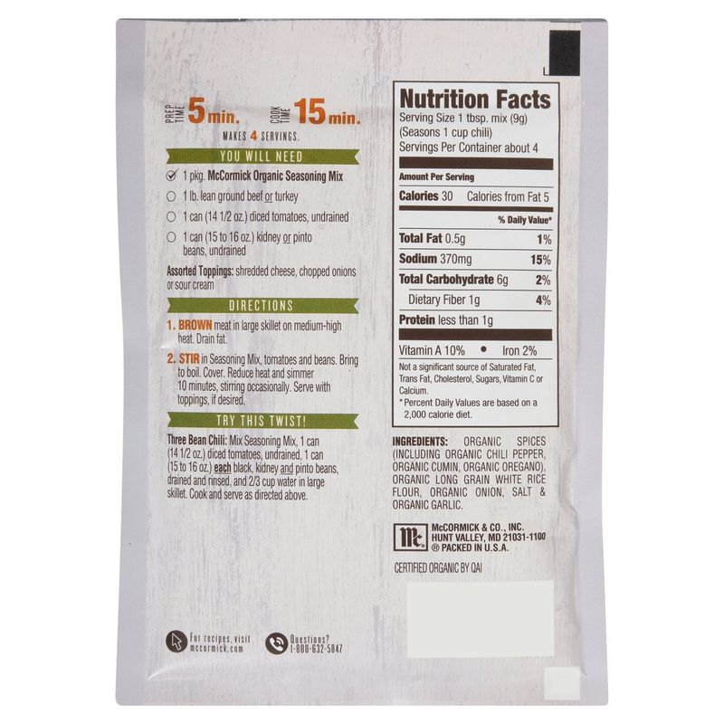 McCormick Organics Chili Seasoning Mix, 1.25 oz