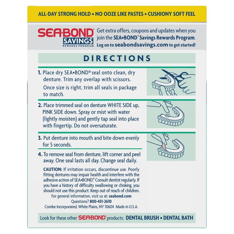 Seabond Fresh Mint Denture Adhesive Seals, 30 count