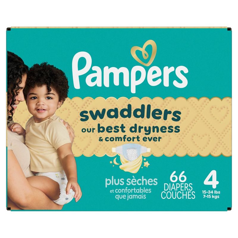 Pampers Swaddlers Diapers, Size 4, 15-34 lb, 66 count