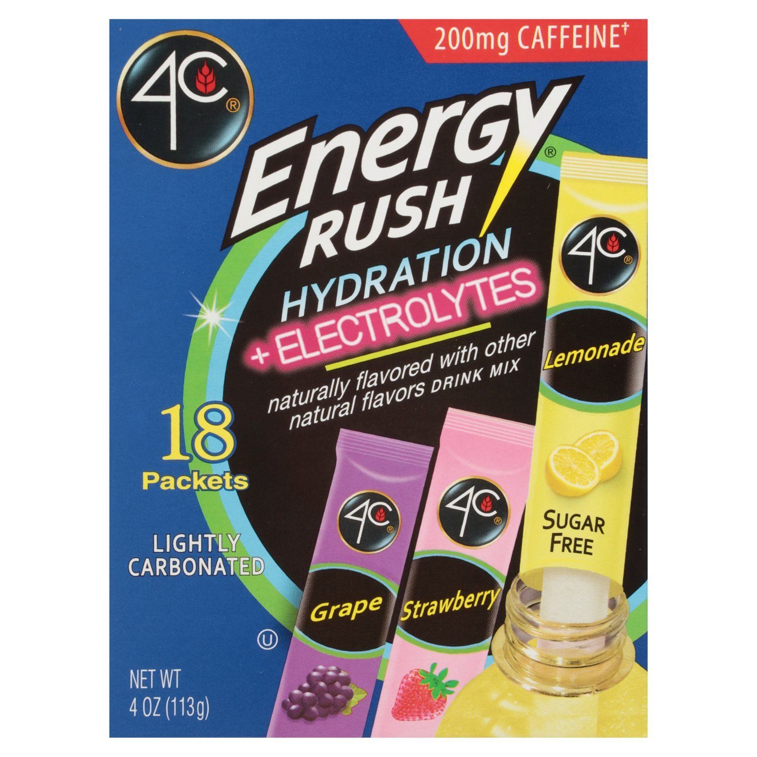 4C Energy Rush Hydration +Electrolytes Drink Mix Variety Pack, 18 count, 4 oz