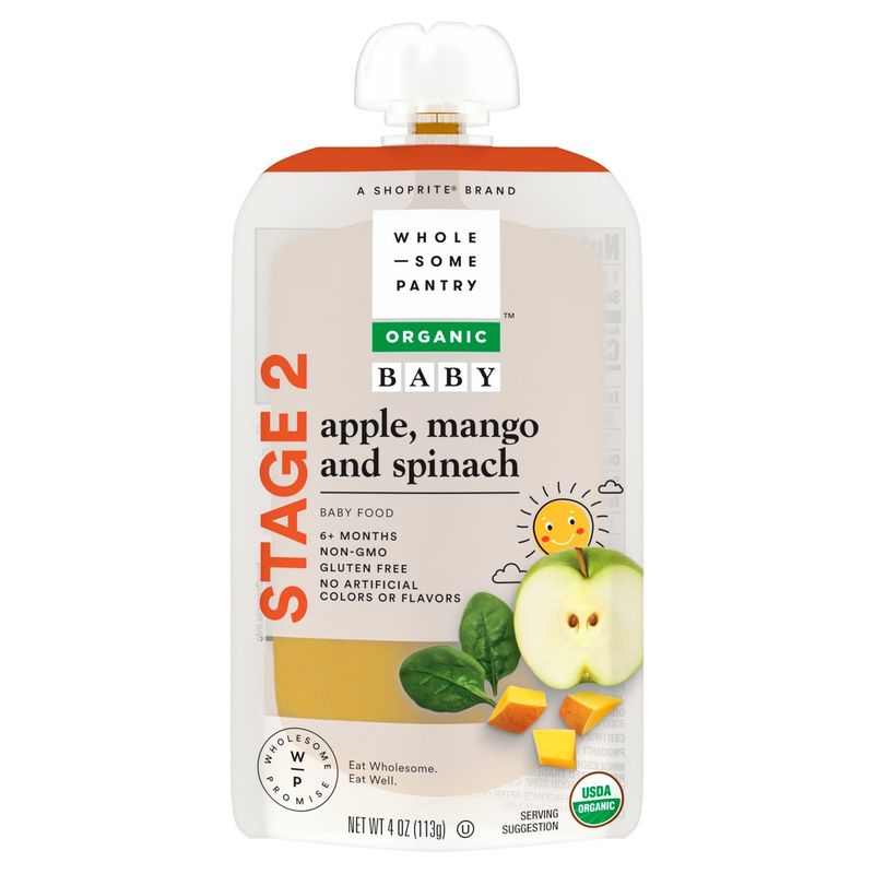 Wholesome Pantry Organic Apple, Mango and Spinach Baby Food, Stage 2, 6+ Months, 4 oz