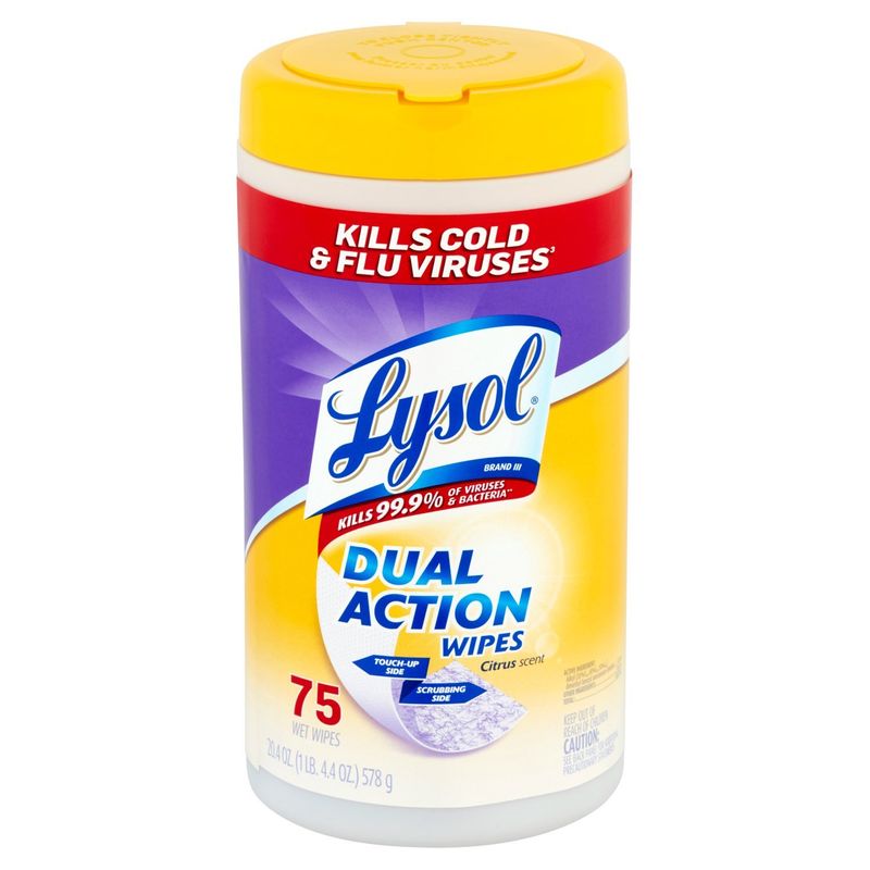 Lysol Citrus Scent Dual Action Wet Wipes, 75 count, 20.4 oz